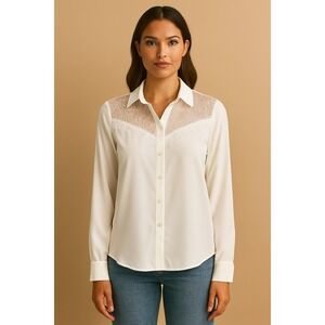 NWOT Rachel Zoe Women's Western Chic White Button‑Down Blouse SZ XS Long Sleeve